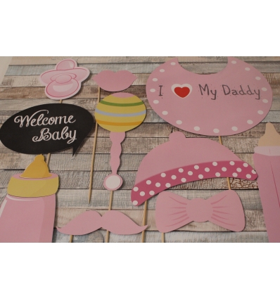 PEMBE BEYAZ TEMALI KIZ BEBEK BABY SHOWER AKSESUAR SETİ